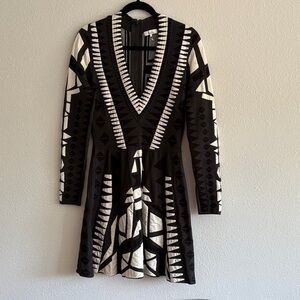 Parker Geometric Black and White Long Sleeve Dress